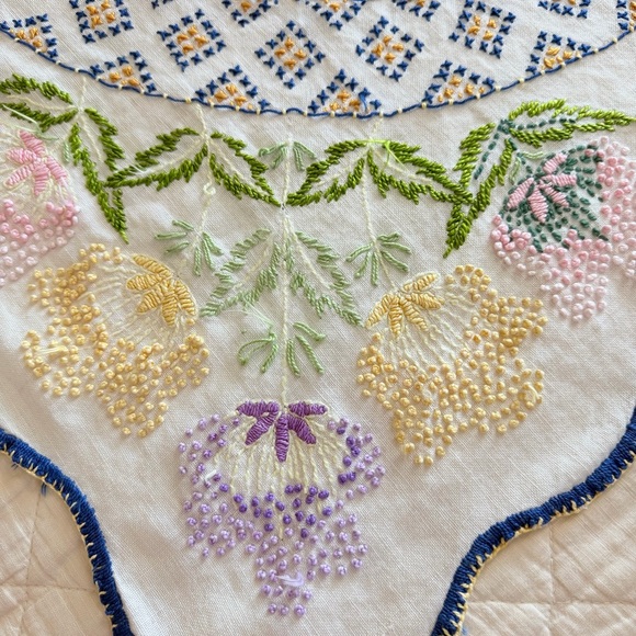 Vintage Hand-Embroidered Table Topper • 32” x 32” - Picture 3 of 10